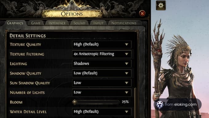 Game options settings menu with various detail settings