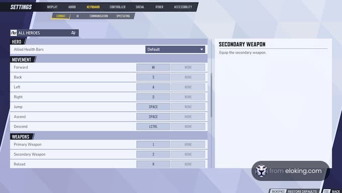 Keyboard settings layout for games