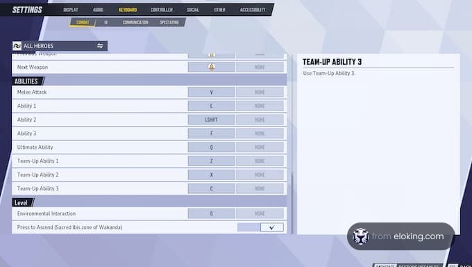 Game settings screen showing team-up ability 3 options.