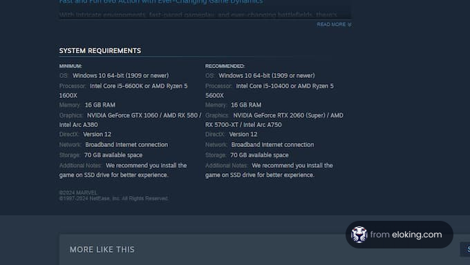 System requirements for a game on Windows 10