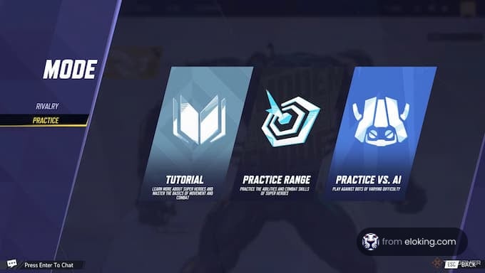 Game mode selection screen showing practice options.