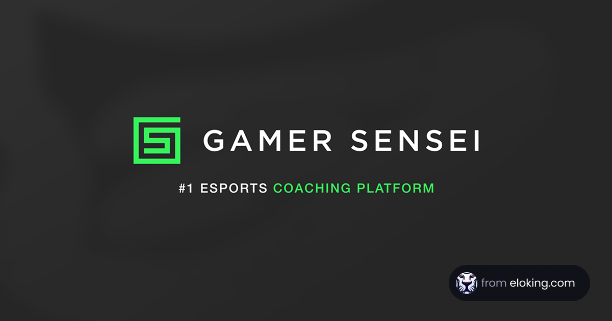Gamer Sensei logo ar saukli '#1 Esports Coaching Platform' uz tumša fona