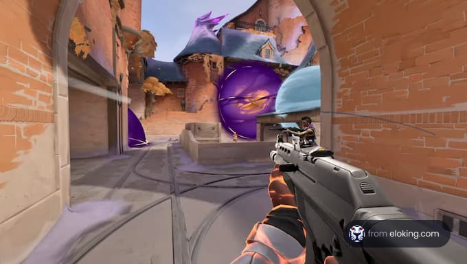 An action-packed moment in a shooter game