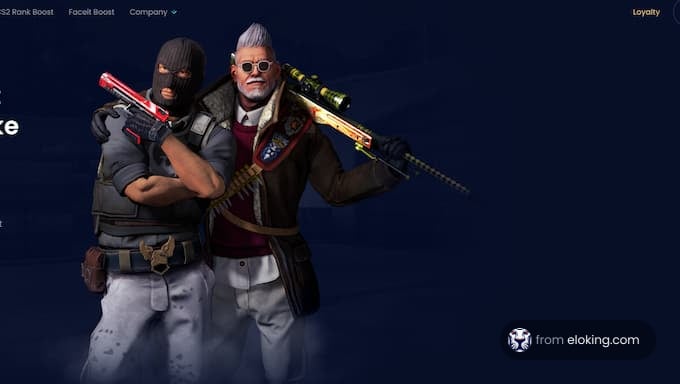 Two gaming characters posing with weapons