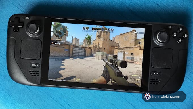 A gaming handheld device playing Counter-Strike
