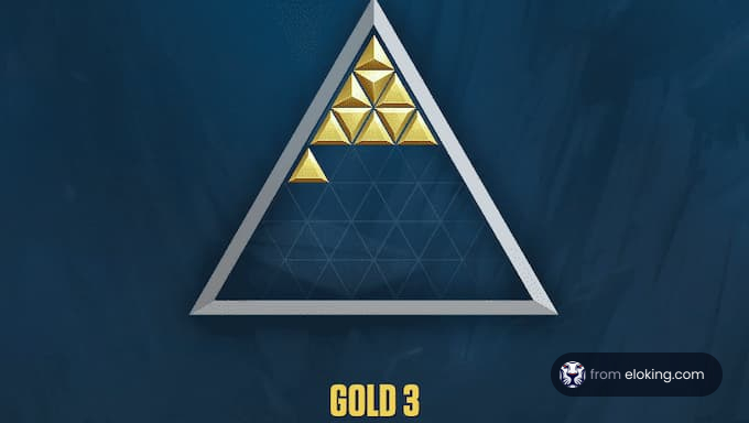 Gold and silver geometric triangle design on a blue background