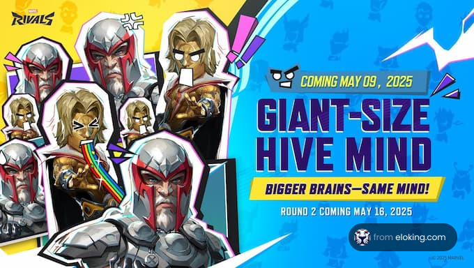 An illustration of giant-size hive mind characters promoting an upcoming event on May 9, 2025.