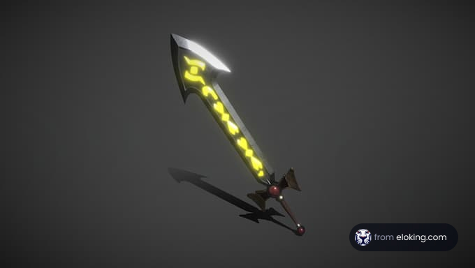 Illustration of a glowing fantasy sword with futuristic design