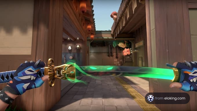 A glowing sword held in a dynamic action scene.