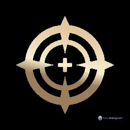 Golden compass navigational symbol on a black background
