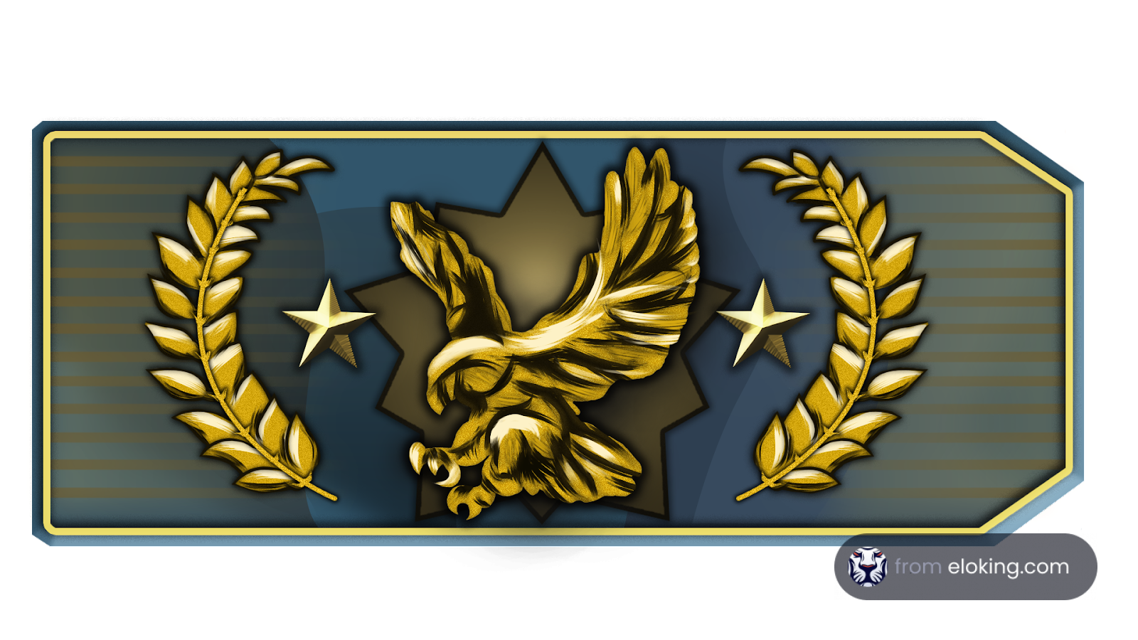Golden eagle with wings spread, surrounded by golden laurel wreaths and stars on a military badge