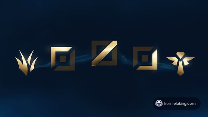 Golden abstract logos on a dark blue background
