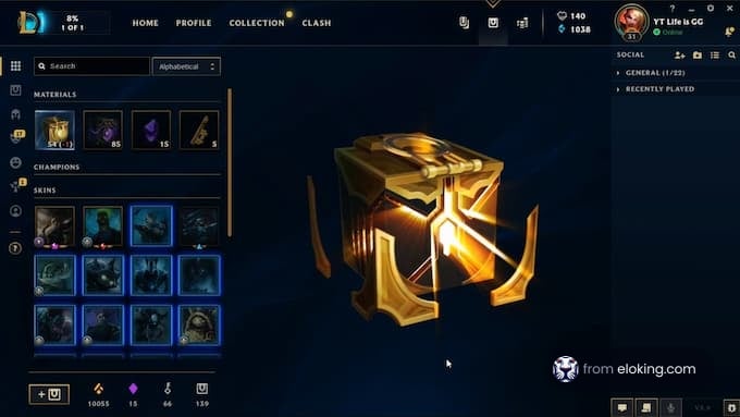 Golden mystery chest on a dark gaming interface