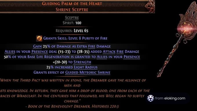 Guiding Palm of the Heart Shrine Sceptre item description from Path of Exile.