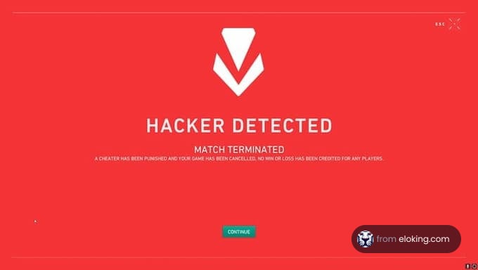 A warning screen displaying 'Hacker Detected, Match Terminated'