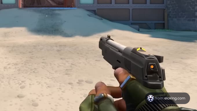 Una mano sosteniendo una pistola en una escena de juego.