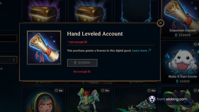 Hand leveled account purchase illustration