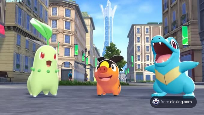 城市场景中的快乐宝可梦角色