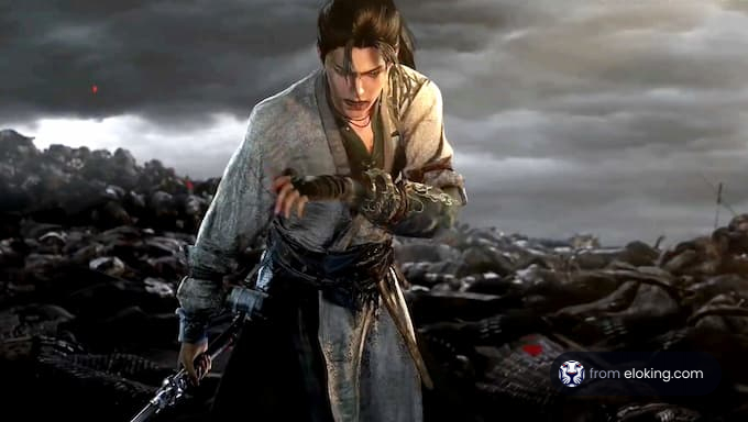 A hero warrior in a battle scene