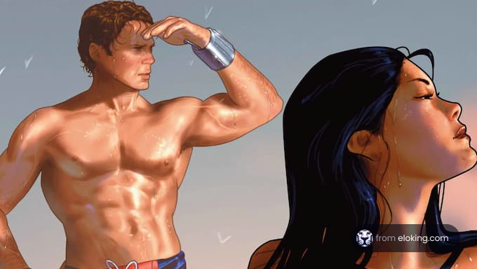 A heroic couple enjoying a sunset at the beach.