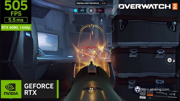 High FPS gaming screenshot from Overwatch 2 featuring GeForce RTX