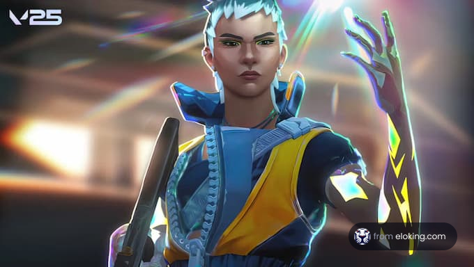A high-tech character in digital art with vibrant colors