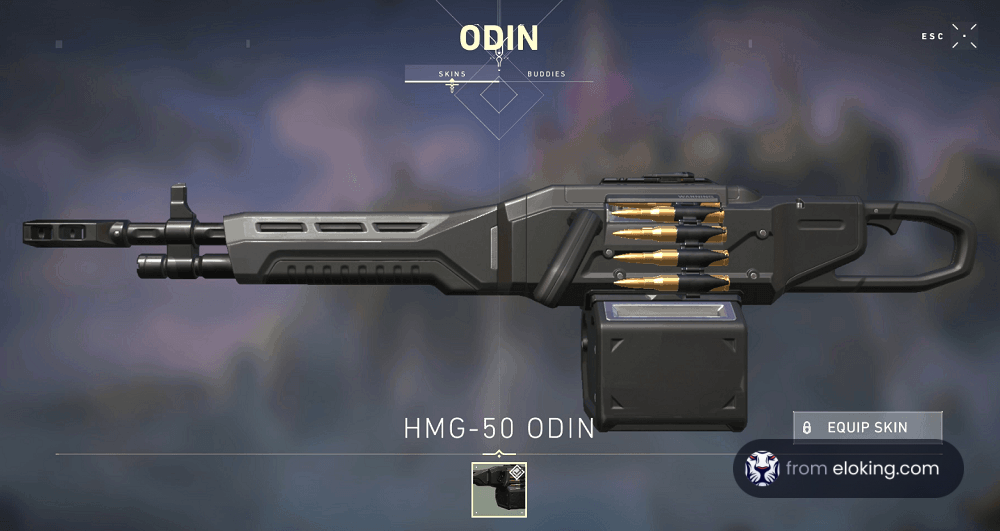 Detailed view of HMG-50 Odin gun skin in a video game