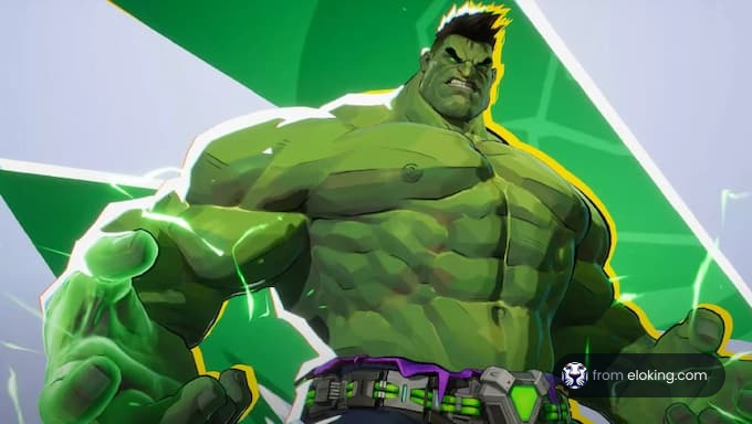 Ilustracja postaci Hulka, pokazująca siłę i moc.
