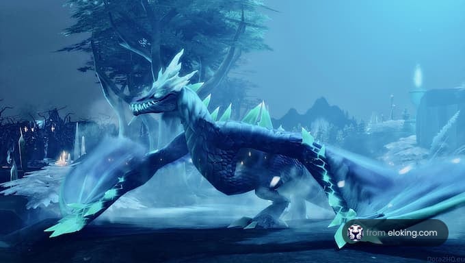 A majestic ice dragon in a mystical landscape