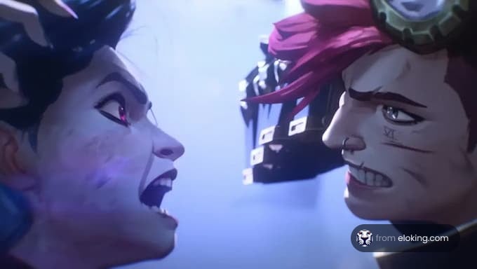 Two animated characters in a dramatic face-off