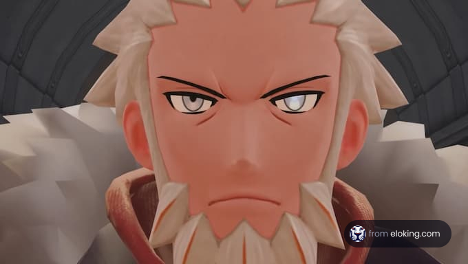 Eine Figur mit einem ernsten Ausdruck