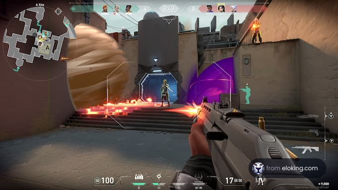 First-person shooter game scene with combat action