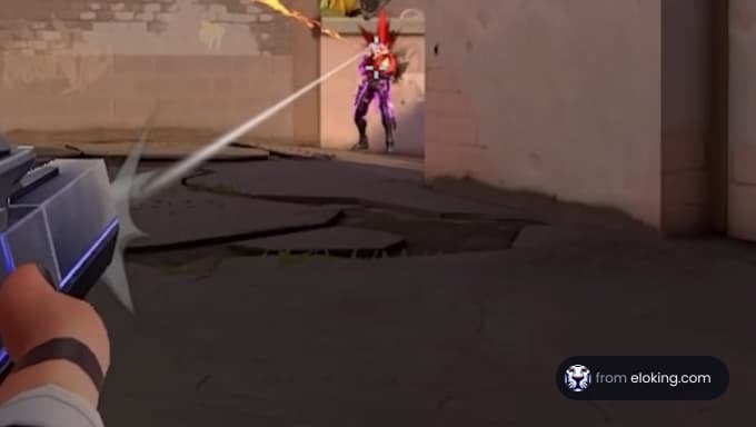 A player aiming a weapon in a gaming environment
