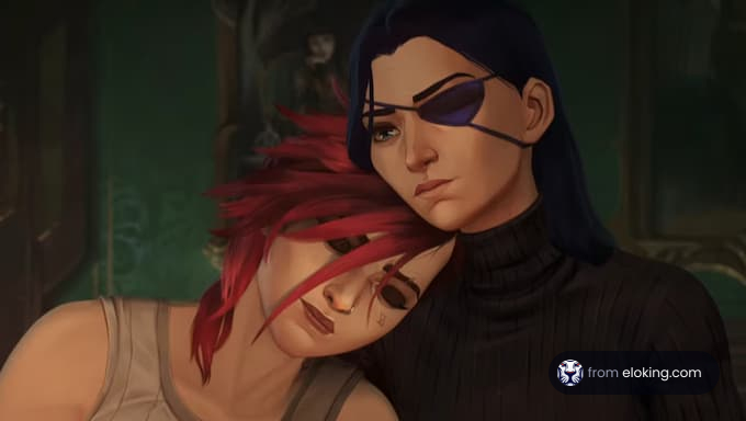 Two characters in an intimate moment, showcasing emotional connection.