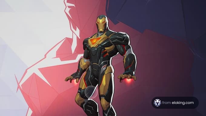 Iron Man in action, showcasing a dynamic pose and futuristic design