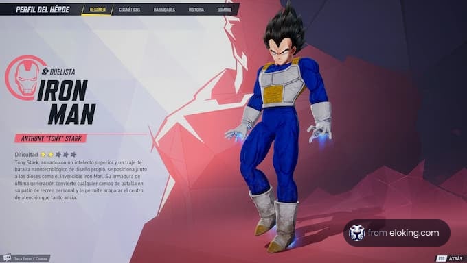 Iron Man as a character crossover with Vegeta, showcasing a unique superhero design.