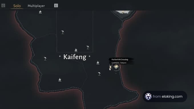 Mapa Kaifeng z oznaczeniem lokalizacji teleportu w Harboring Crossing