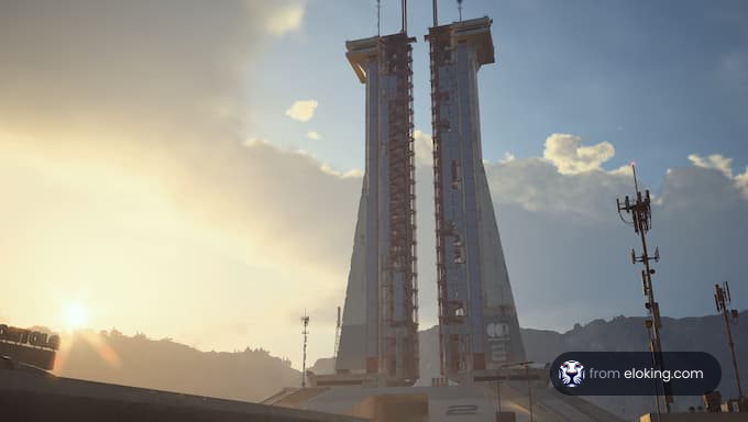 Una vista al tramonto di una piattaforma di lancio di razzi