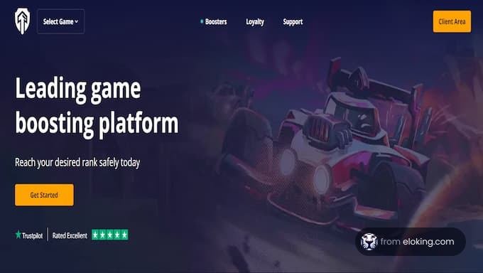 Website banner for a leading game boosting platform featuring a stylized race car