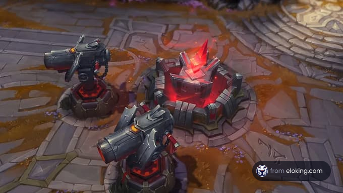 Battle cannons and a crystal in League of Legends