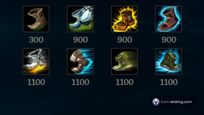 Various boots with their respective prices in League of Legends