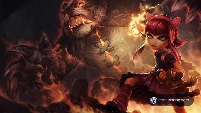 A fierce girl with a teddy bear facing a monstrous creature.