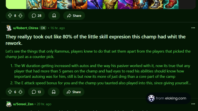 Discussion about the skill expression changes in a League of Legends champion rework.