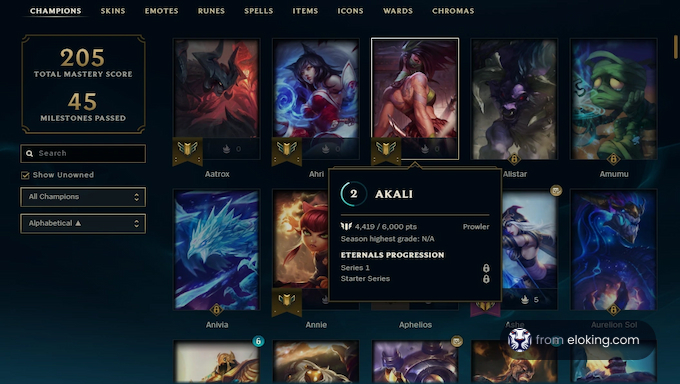 League of Legends champion selection screen showing various characters