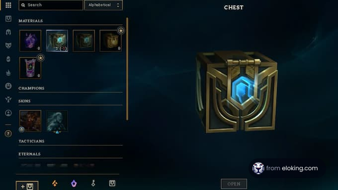 League of Legends chest interface with materials and champions