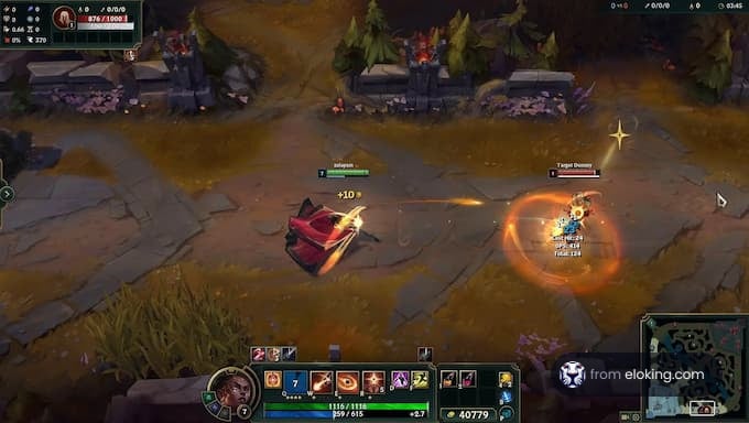 Gameplay-Aktion in League of Legends mit einem Champion, der einen Zauber wirkt