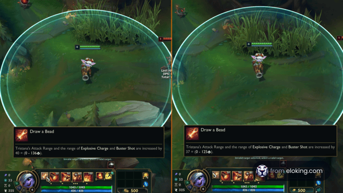 Image showing an in-game comparison of Tristana's abilities in League of Legends