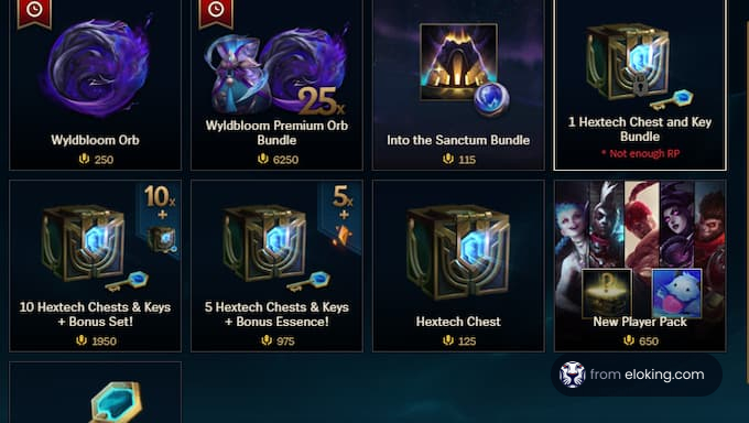 Hextech chests and bundles available in League of Legends store.