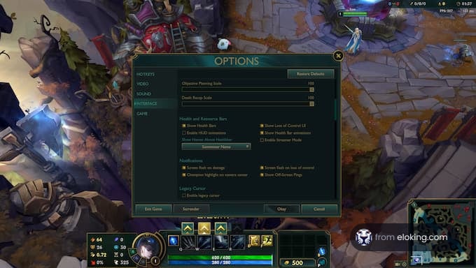 League of Legends options menu settings screen