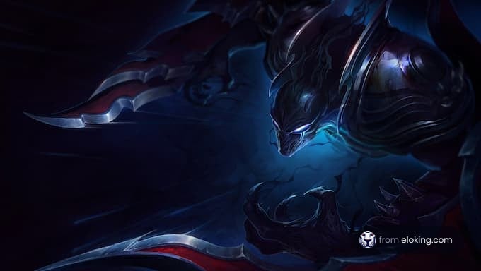 Shadow Assassin skin from League of Legends featuring a dark figure with glowing blue accents.